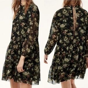 Aritzia Wilfred Lamare Ruffle Floral Mini Dress Open Back Peasant Prairie Sz XS